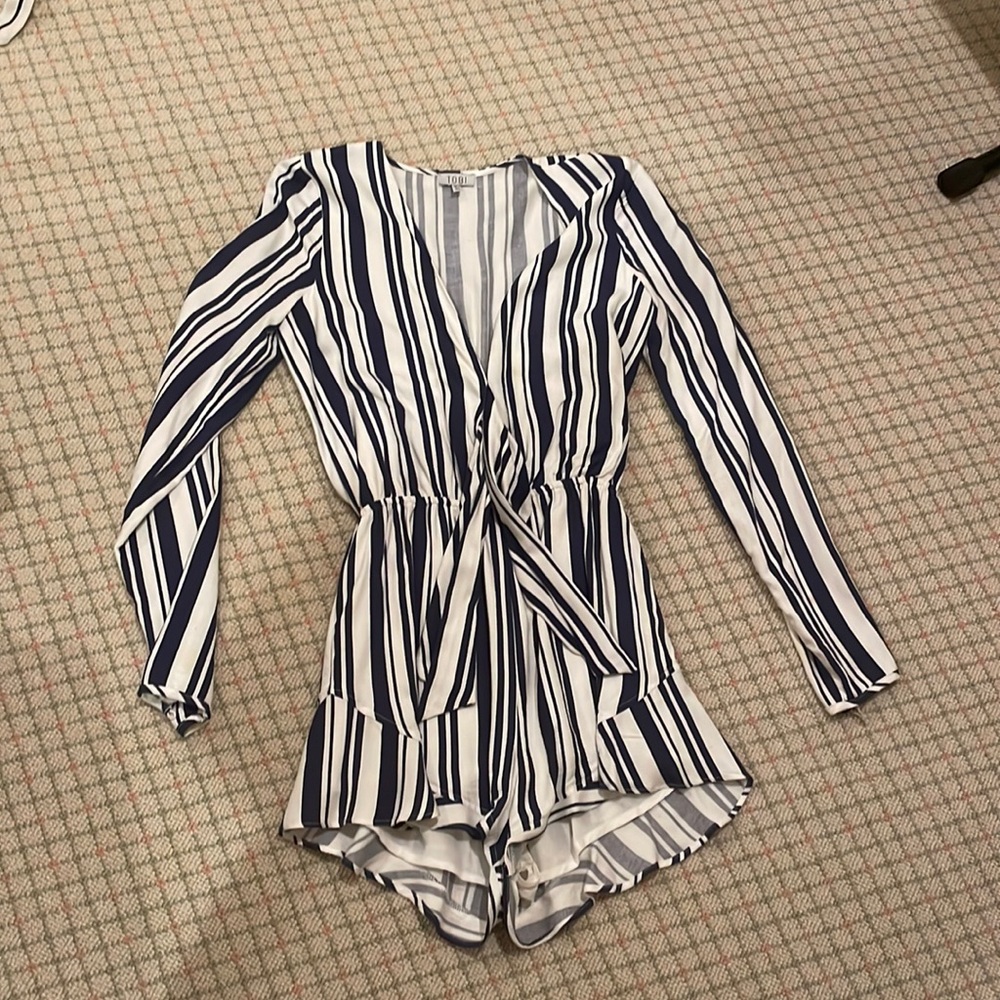 navy and white romper